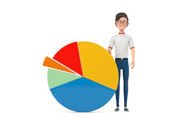 Poster - Cartoon Character Person Man with Info Graphics Business Pie Chart. 3d Rendering