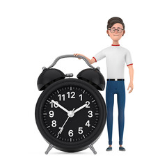 Leinwandbilder - Cartoon Character Person Man with Alarm Clock. 3d Rendering