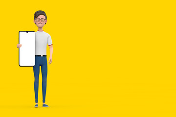 Aufkleber - Cartoon Character Person Man and Modern Mobile Phone with Blank Screen for Your Design. 3d Rendering