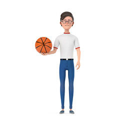 Poster - Cartoon Character Person Man with Basketball Ball. 3d Rendering