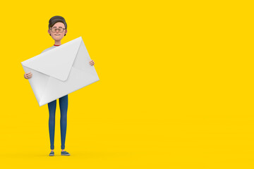 Poster - Cartoon Character Person Man with White Blank Envelope. 3d Rendering