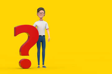 Poster - Cartoon Character Person Man with Red Question Mark Sign. 3d Rendering