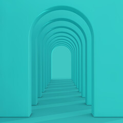 Poster - Architecture Interior Empty Aquamarine Walls Arched Pass. 3d Rendering
