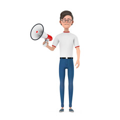 Aufkleber - Cartoon Character Person Man with Red Retro Megaphone. 3d Rendering
