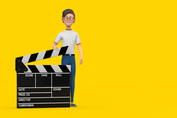 Aufkleber - Cartoon Character Person Man with Movie Clapper Board. 3d Rendering