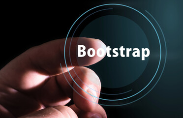 Wall Mural - hand pressing bootstrap button on virtual screen. css framework