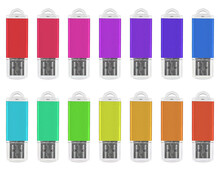 USB Flash Drive, Flash Memory, On A White Background, Collage, Different Colors