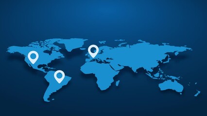 Wall Mural - travel plan, blue world map, marking of positions on the map with PIN marks, trip around the world