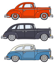The Vectorized Hand Drawing Of Three Classic Motor Vehicles