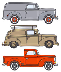 Wall Mural - The vectorized hand drawing of three retro delivery vehicles