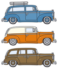 Canvas Print - The vectorized hand drawing of three classic station wagons