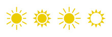 Sun Symbol Icon Set. Sunshine Vector Ray Set. Yellow Sun Icon Collection . 10 Eps