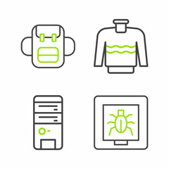 Sticker - Set line Insects in a frame, Computer, Sweater and School backpack icon. Vector