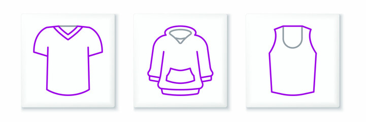 Set line Undershirt, T-shirt and Hoodie icon. Vector