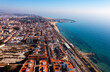 Bird's eye view of coastal town Premia de Mar in comarca of Maresme, Catalonia, Spain.