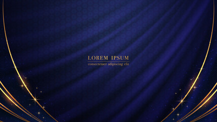 Wall Mural - golden curve and line with glitter light effect decoration on blue fabric luxury background
