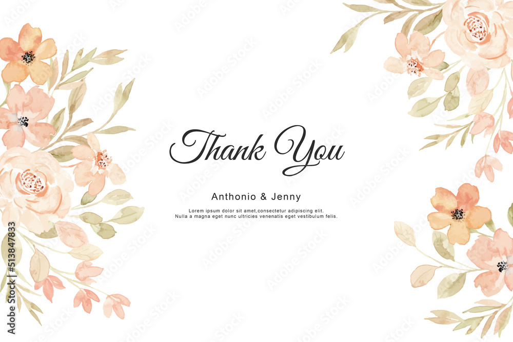 Thank you card with watercolor floral border Stock Vector | Adobe Stock