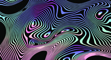 Abstract Trippy Background With With Distorted And Glitched Pattern In Holographic Chrome Colors.
