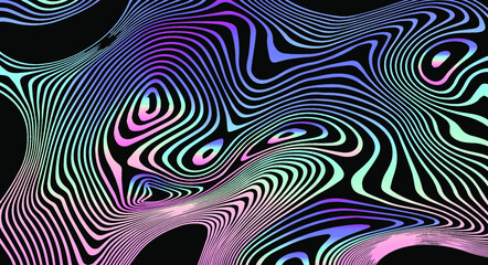 Fototapete - Abstract trippy background with with distorted and glitched pattern in holographic chrome colors.
