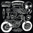 © Visualroom - Hand drawing of skull riding vintage motorcycle. Motorcycle Club Illustration