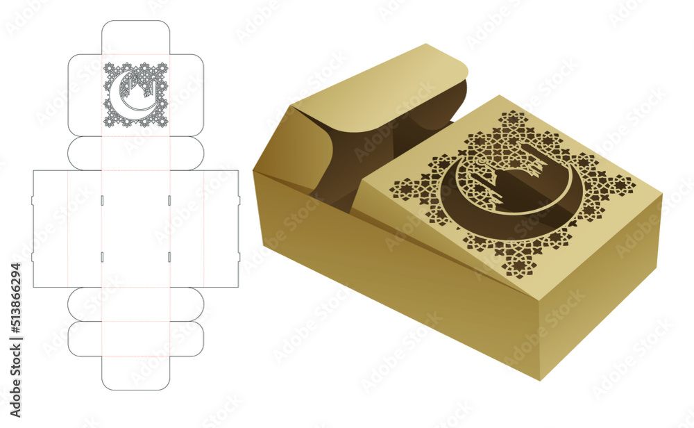 stenciled Arabic box die cut template and 3D mockup Stock Vector ...