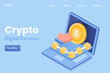 © Sammby - 3d illustration concept of laptop computer with virtual money - crypto currency payment, financial data, blockchain technology  - flat design vector web banner, landing page template.