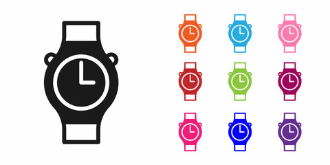 Black Wrist watch icon isolated on white background. Wristwatch icon. Set icons colorful. Vector