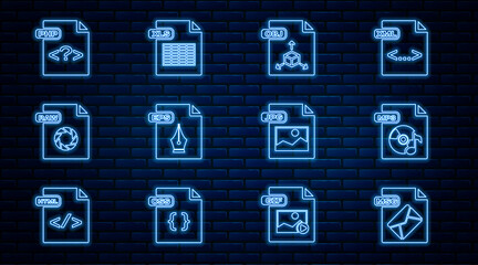 Set line MSG file document, MP3, OBJ, EPS, RAW, PHP, JPG and XLS icon. Vector