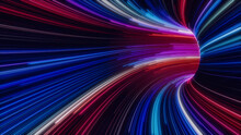 Colorful Lines Tunnel With Blue, Pink And Purple Curves. 3D Render.