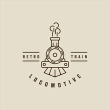 Locomotive Line Art Logo Vector Simple Minimalist Illustration Template Icon Graphic Design. Retro Or Vintage Train Sign Or Symbol For Transportation Concept