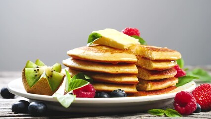 Wall Mural - stack of pancakes with berries fruits