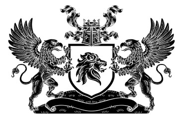 Wall Mural - Crest Lion Griffin or Griffon Coat of Arms Shield