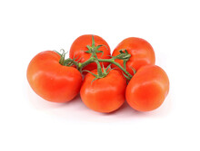 Round Red Truss Tomatoes, Also Called Vine Tomato, On White Background