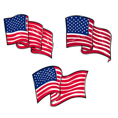 Wall Mural - Set of illustration of american flags. Design element for poster, card, banner, sign, logo. Vector illustration