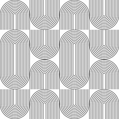 Leinwandbilder - Modern vector abstract seamless geometric pattern with semicircles and circles in retro  style. Black u shapes on white background. Minimalist  illustration in Bauhaus style with simple shapes.