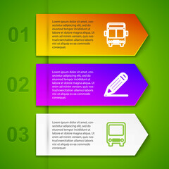 Sticker - Set line Bus, Pencil and line, and Protractor grid. Business infographic template. Vector