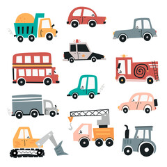 Canvas Print - Set of cute city and work cars