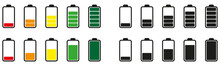 Battery Charge Many Color Flat Icons. Battery Charging, Charge Indicator. Vector Battery Power Icon Powerfully Charged. Vector Illustration