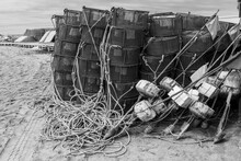 Traditional Rustic Fishing Nets Black And White Photo

