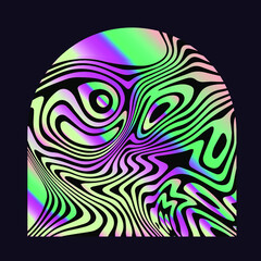 Wall Mural - Abstract op-art trippy background with warped acid neon lines.