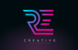 Monogram Lines RE R E Letter Logo Design. Creative Icon Modern Letters Vector Logo.