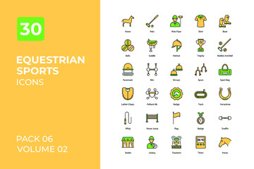  Equestrian sports set in two tone color version. Flaticon collection set.