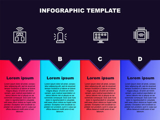 Wall Mural - Set line Smart bathroom scales, flasher siren, Tv system and Processor with microcircuits CPU. Business infographic template. Vector