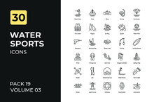 Water Sports Icons Set In Two Tone Color Version. Flaticon Collection Set.