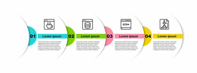 Set line Software, Server, Data, Web Hosting, Search engine and Flowchart. Business infographic template. Vector