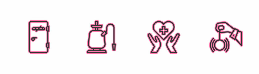 Sticker - Set line No smoking area, Heart with cross, Hookah and Hypnosis icon. Vector