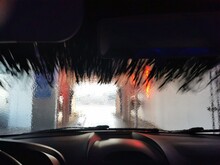 View Of An Automatic Car Wash From Inside A Car