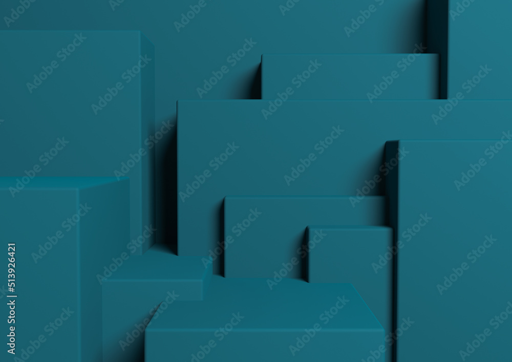 Dark teal, aqua blue 3D rendering product display podium or stand ...