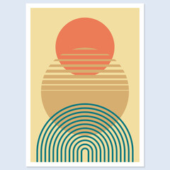 Wall Mural - abstract geometric art with arch and circles. modern boho background. line arc shapes, sun design. c