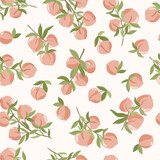 Fototapeta Kwiaty - Fruit Garden seamless pattern, hand drawn vector branch with fruits, flowers and leaves digital paper, repeating background for fabric, textile, wallpaper, stationery